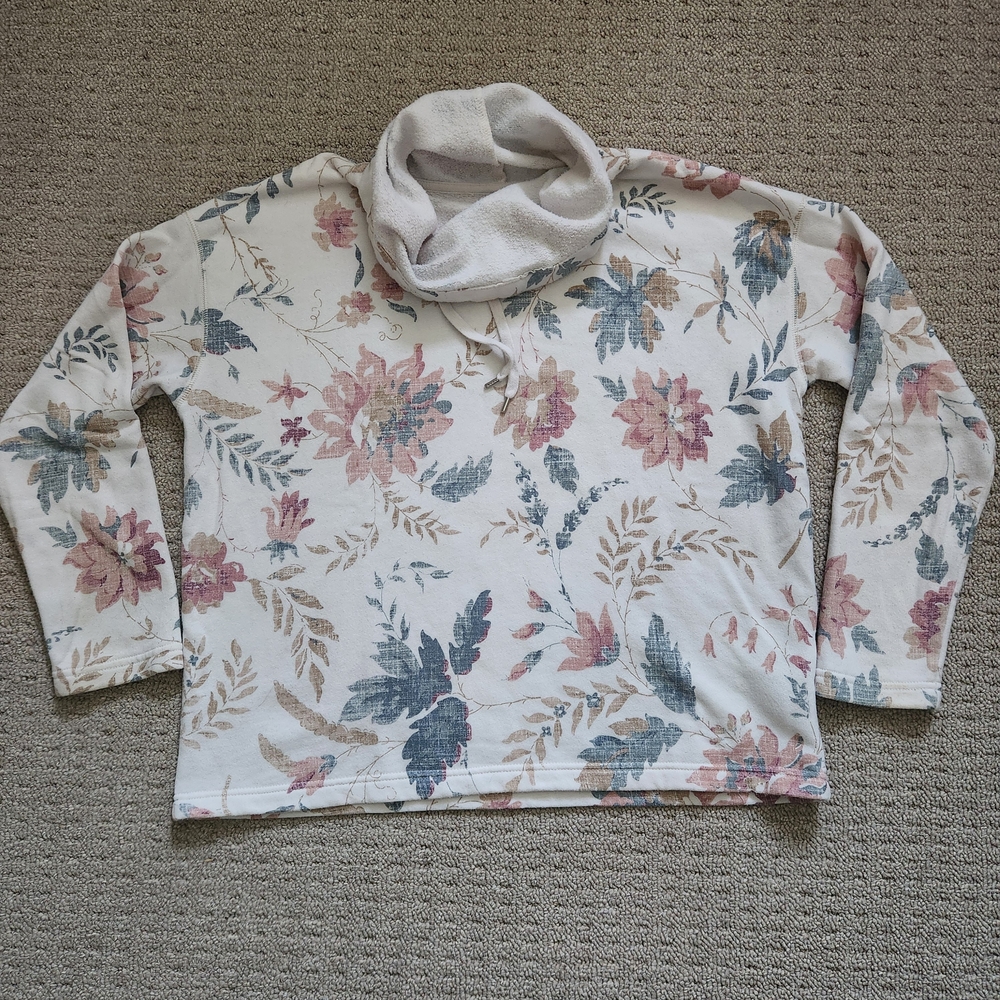 Chaps Floral Cowl Neck Sweater - Cream and Pink